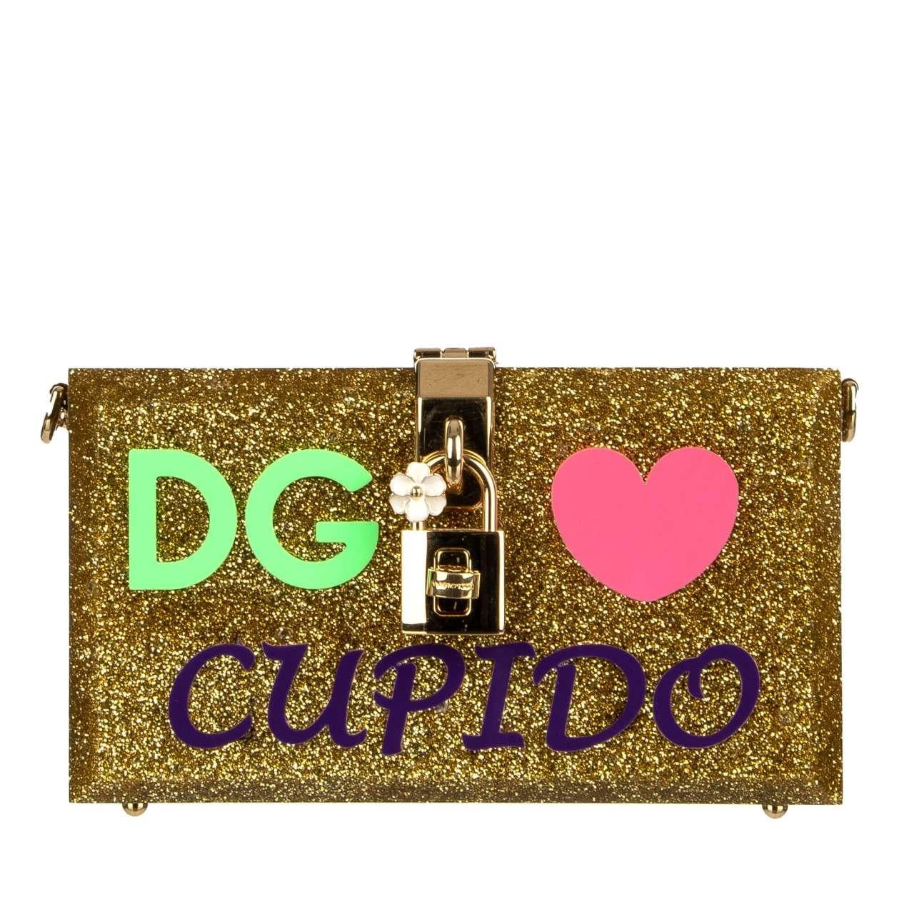 Dolce & Gabbana Glitter Plexiglas Clutch Bag DOLCE BOX Love Cupido Gold For Sale 1