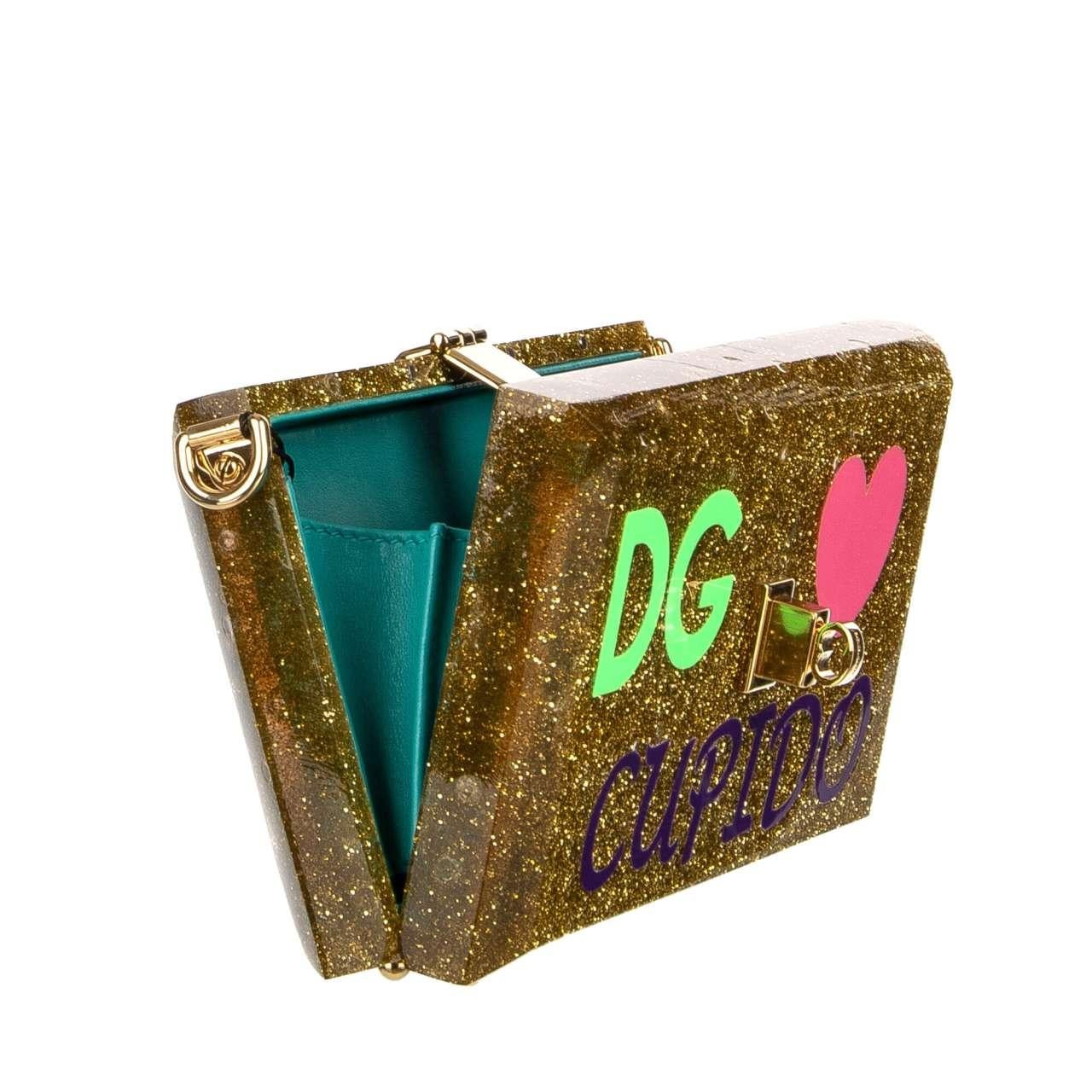 Dolce & Gabbana Glitter Plexiglas Clutch Bag DOLCE BOX Love Cupido Gold For Sale 2