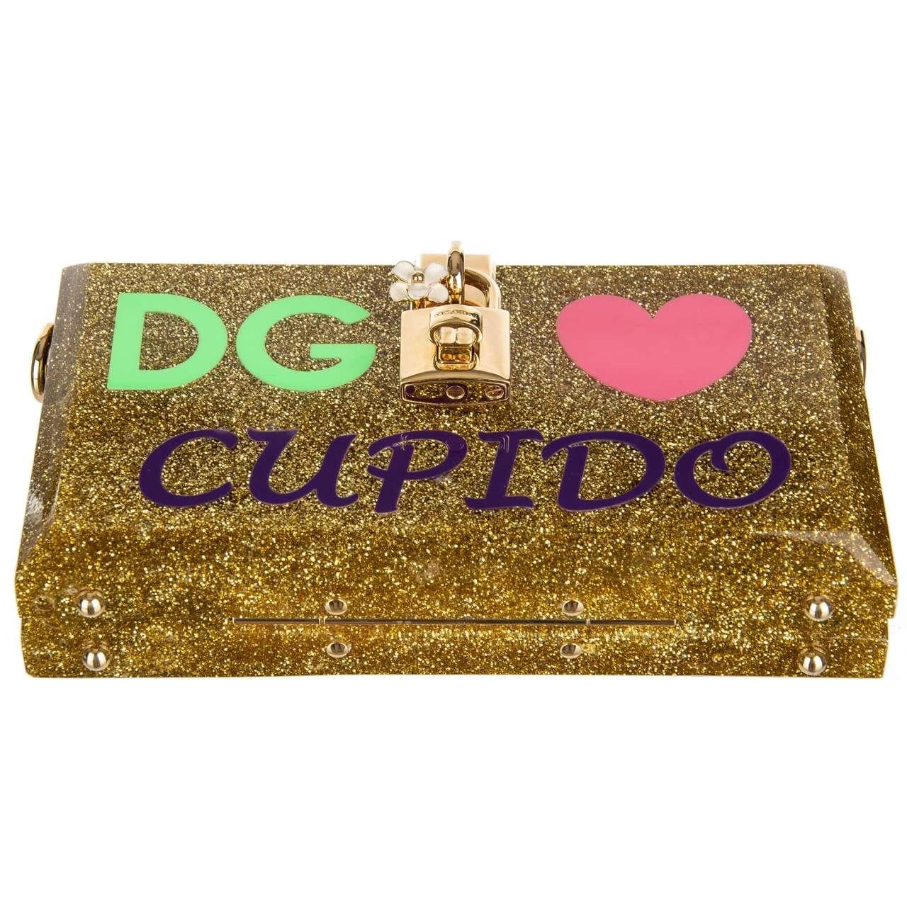 Dolce & Gabbana Glitter Plexiglas Clutch Bag DOLCE BOX Love Cupido Gold For Sale 4