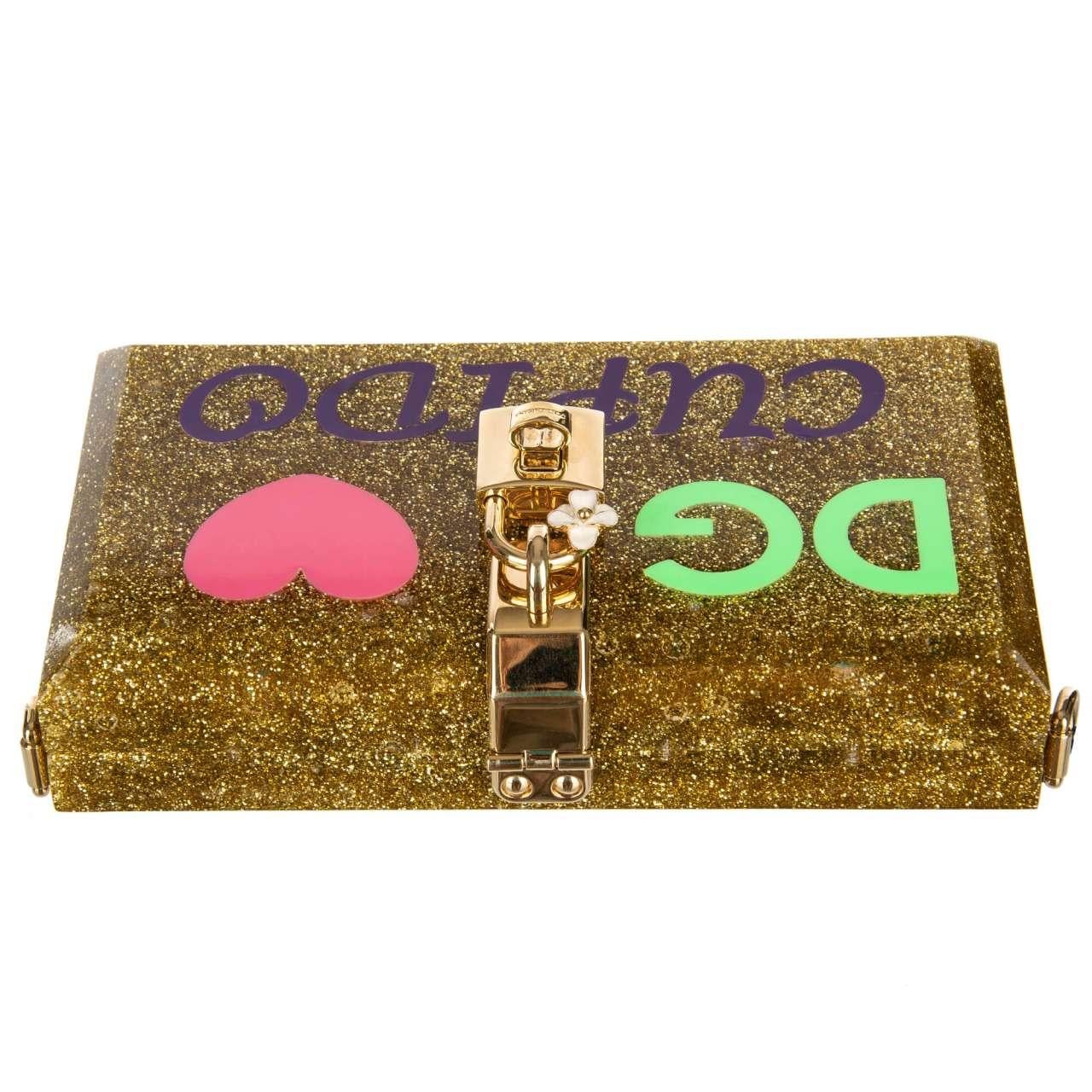 Dolce & Gabbana Glitter Plexiglas Clutch Bag DOLCE BOX Love Cupido Gold For Sale 5