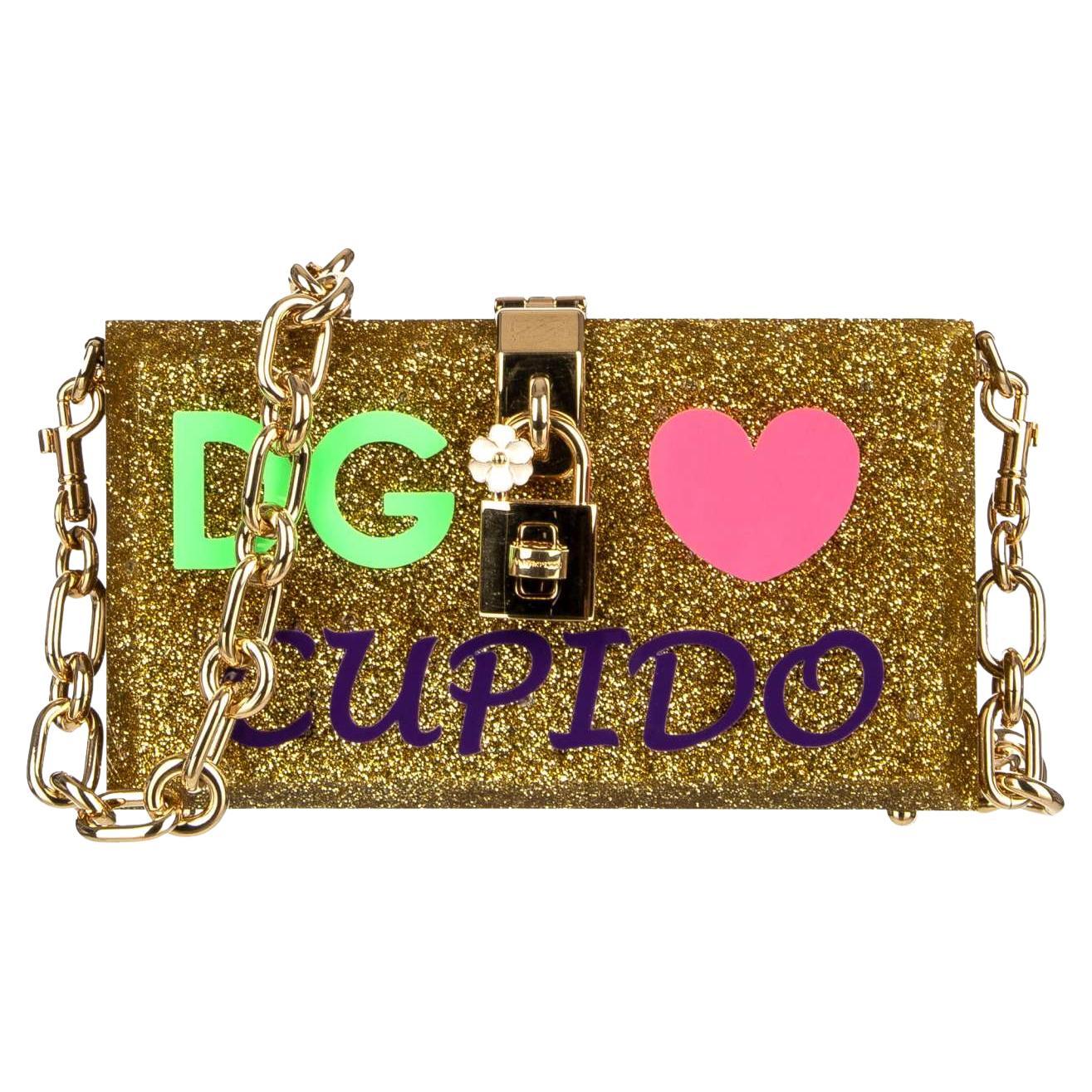 Dolce & Gabbana Glitter Plexiglas Clutch Bag DOLCE BOX Love Cupido Gold For Sale