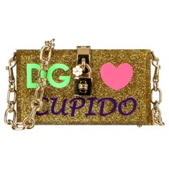 Dolce & Gabbana Glitter Plexiglas Clutch Bag DOLCE BOX Love Cupido Gold