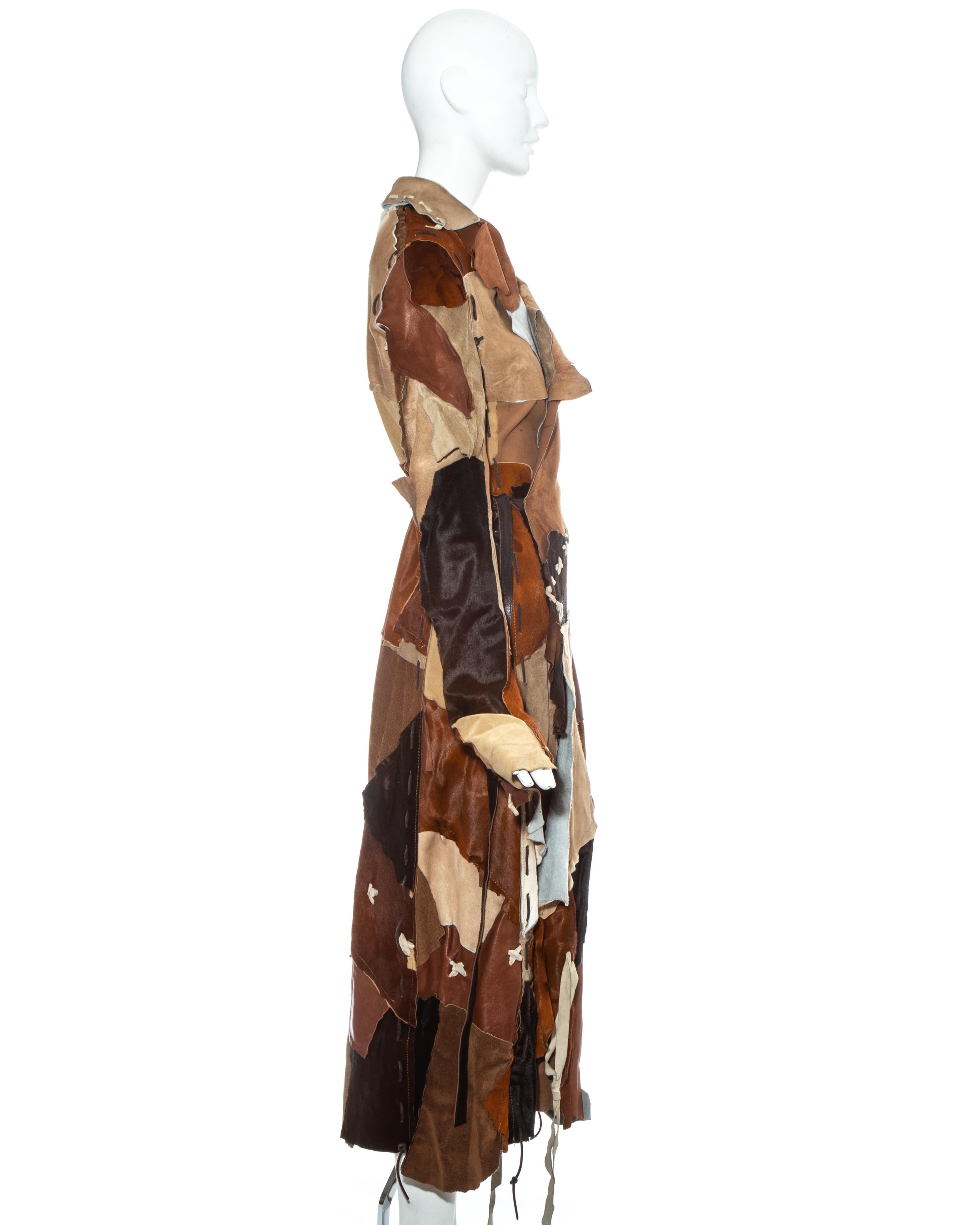Brown Dolce & Gabbana goat hide and leather patchwork wrap coat, fw 2002 For Sale