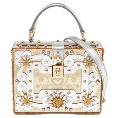 Used Dolce & Gabbana Gold Acrylic and Leather Crystal Embellished Dolce Box Bag