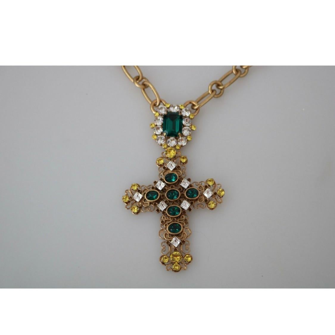 Modern Dolce & Gabbana gold and green brass crystal necklace