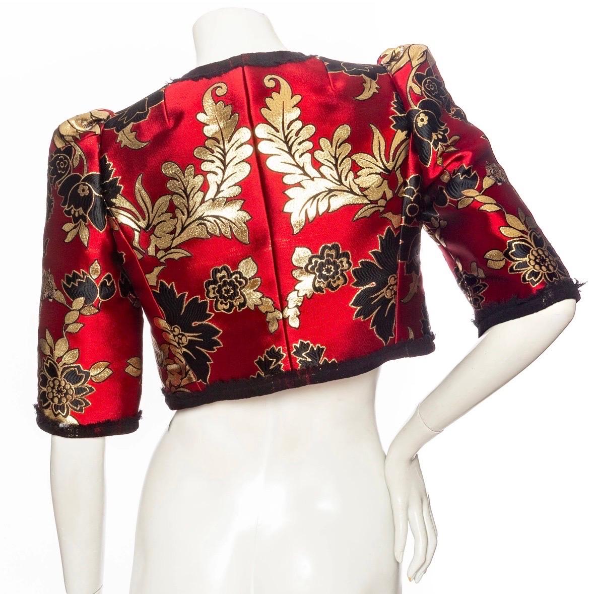 Dolce & Gabbana Gold and Red Leopard Motif Jacquard Jacket and Skirt Set For Sale 5