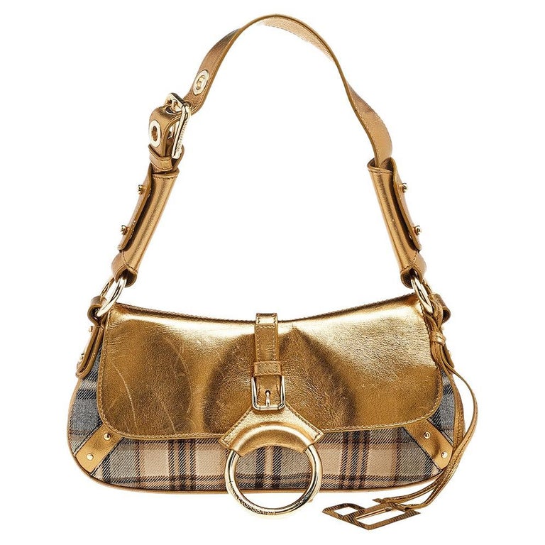 Dolce and Gabbana Gold/Beige Leather And Fabric Flap Shoulder Bag at 1stDibs