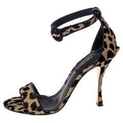Dolce & Gabbana Gold/Black Animal Print and Velvet Ankle Strap Sandals Size 36