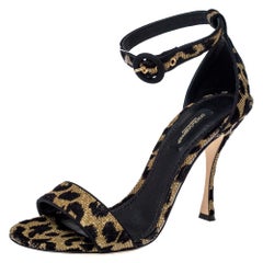 Dolce & Gabbana Gold/Black Animal Print and Velvet Ankle Strap Sandals Size 40.5