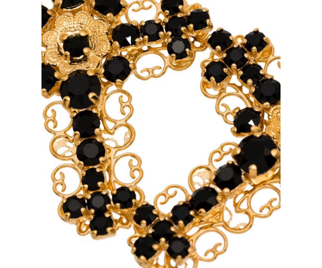 Dolce & Gabbana Gold Black Brass Crystal Cross Clip-on Drop Earrings Flower 2