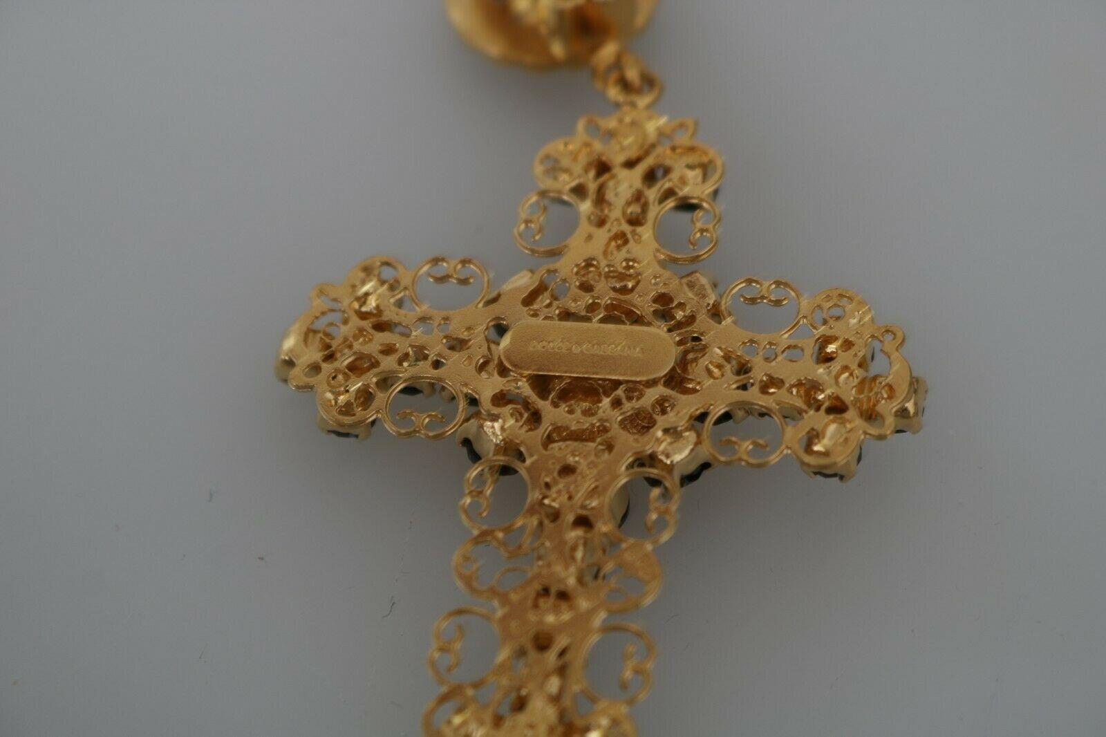 Women's Dolce & Gabbana Gold Black Brass Crystal Cross Clip-on Drop Earrings Flower