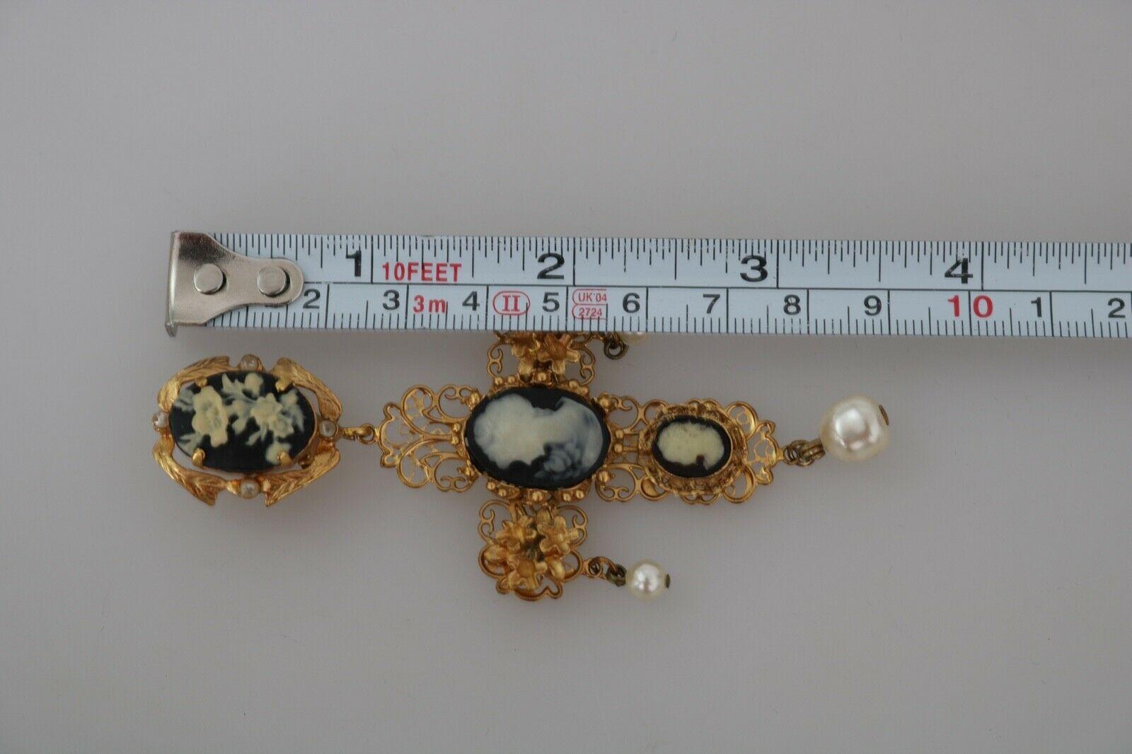 Modern Dolce & Gabbana Gold Black Brass Crystal Flower Cross Clip-on Dangle Earrings