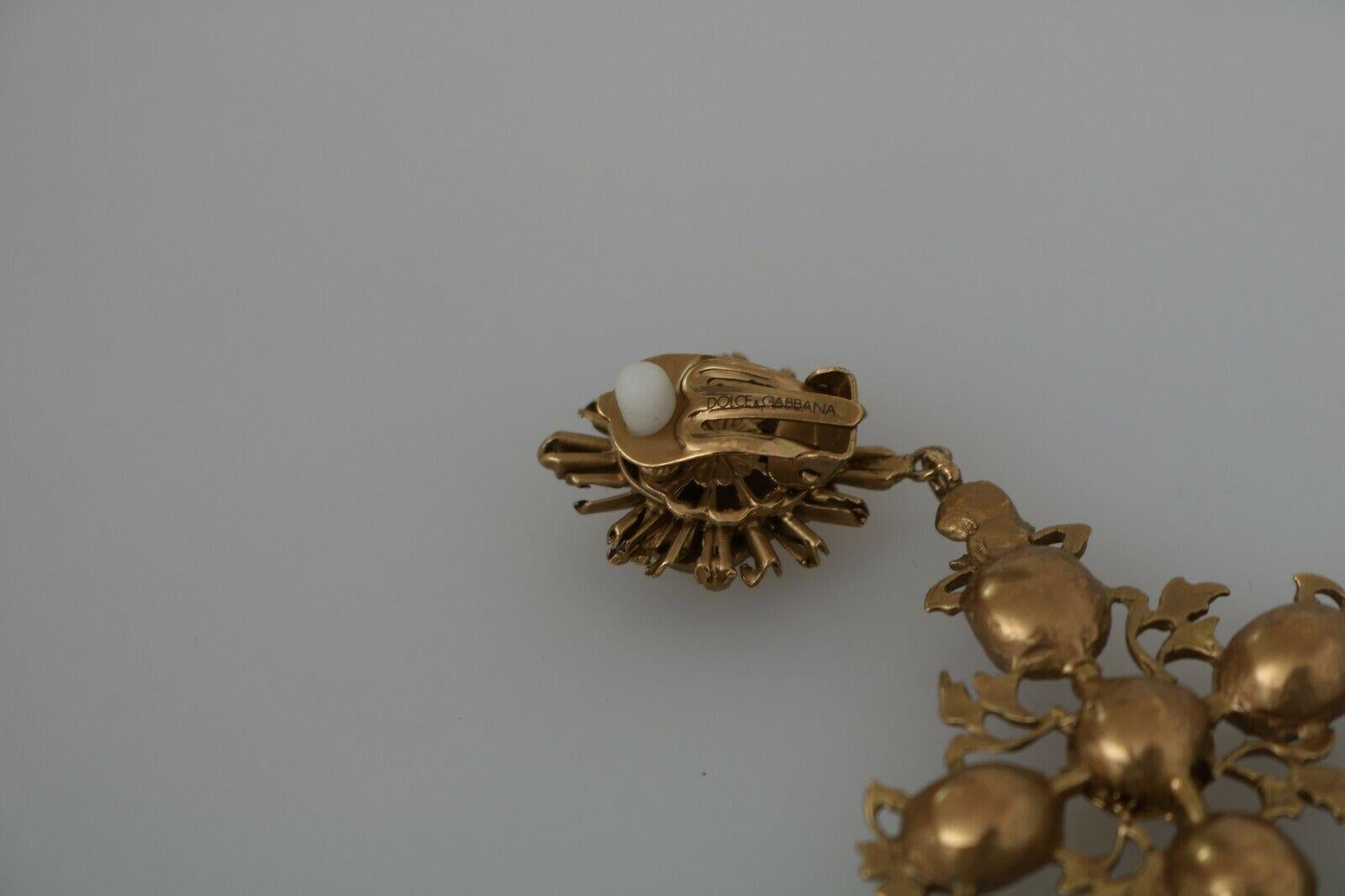 Dolce & Gabbana Gold Black Crystal Metal Cross Sacred Heart Clip-on Earrings 2
