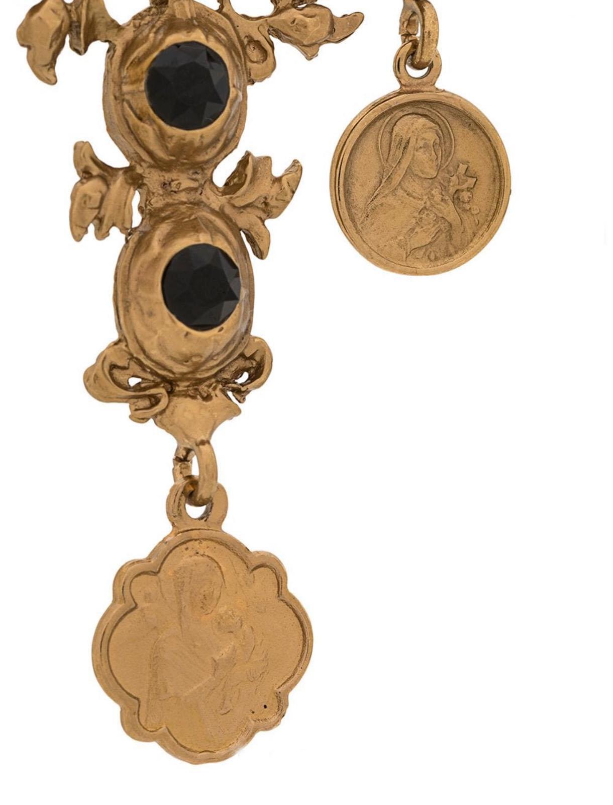 Dolce & Gabbana Gold Black Crystal Metal Cross Sacred Heart Clip-on Earrings 4