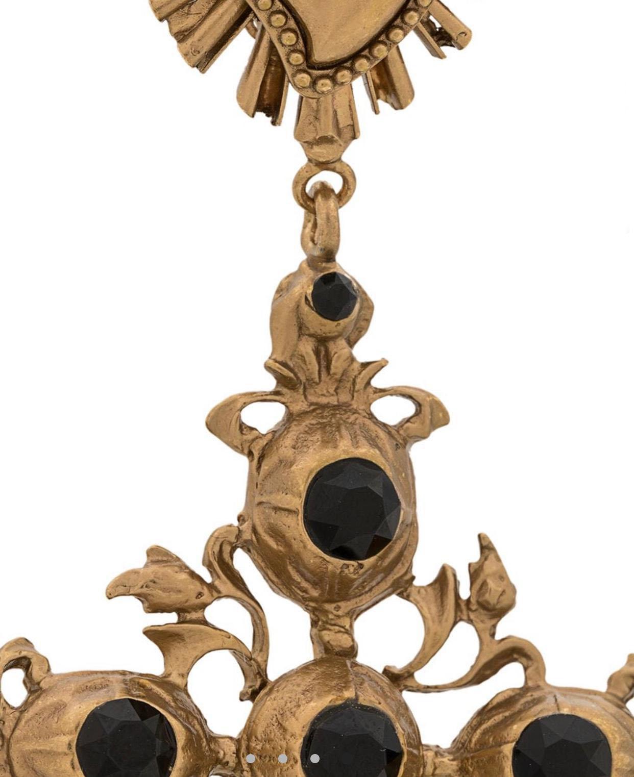 Dolce & Gabbana Gold Black Crystal Metal Cross Sacred Heart Clip-on Earrings 5