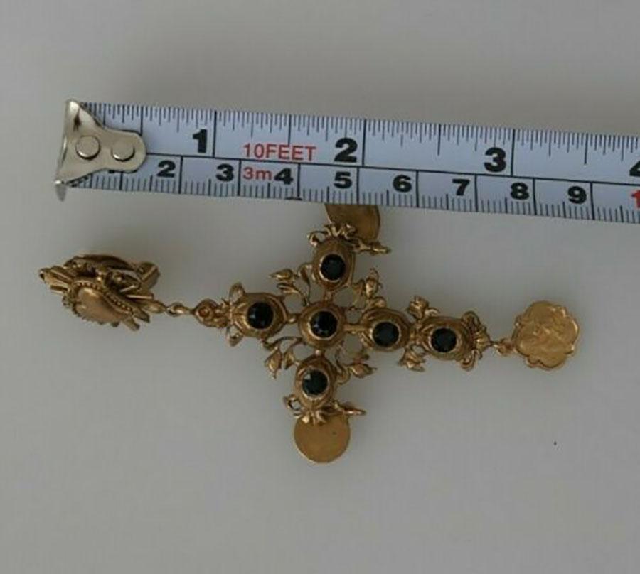 Dolce & Gabbana Gold Black Crystal Metal Cross Sacred Heart Clip-on Earrings 6