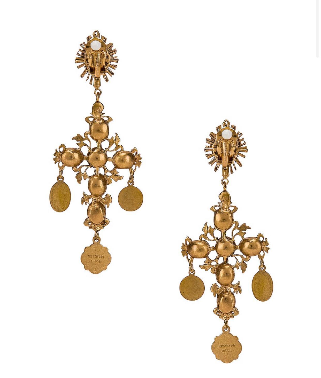Women's Dolce & Gabbana Gold Black Crystal Metal Cross Sacred Heart Clip-on Earrings