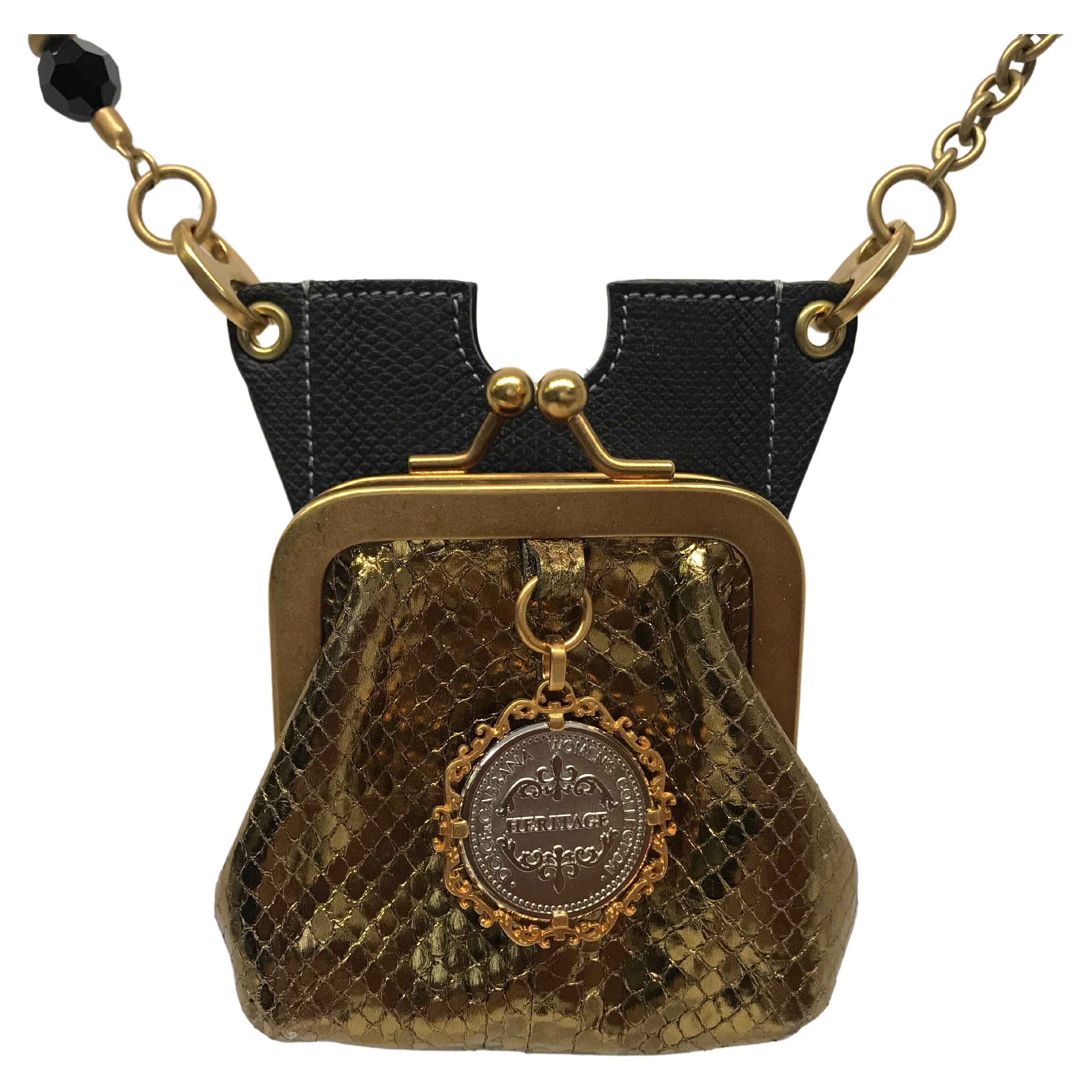 Dolce & Gabbana Gold Black Leather Cellphone Crossbody Bag For Sale