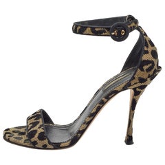 Dolce & Gabbana Gold/Black Leopard Print Fabric Ankle Strap Sandals Size 39