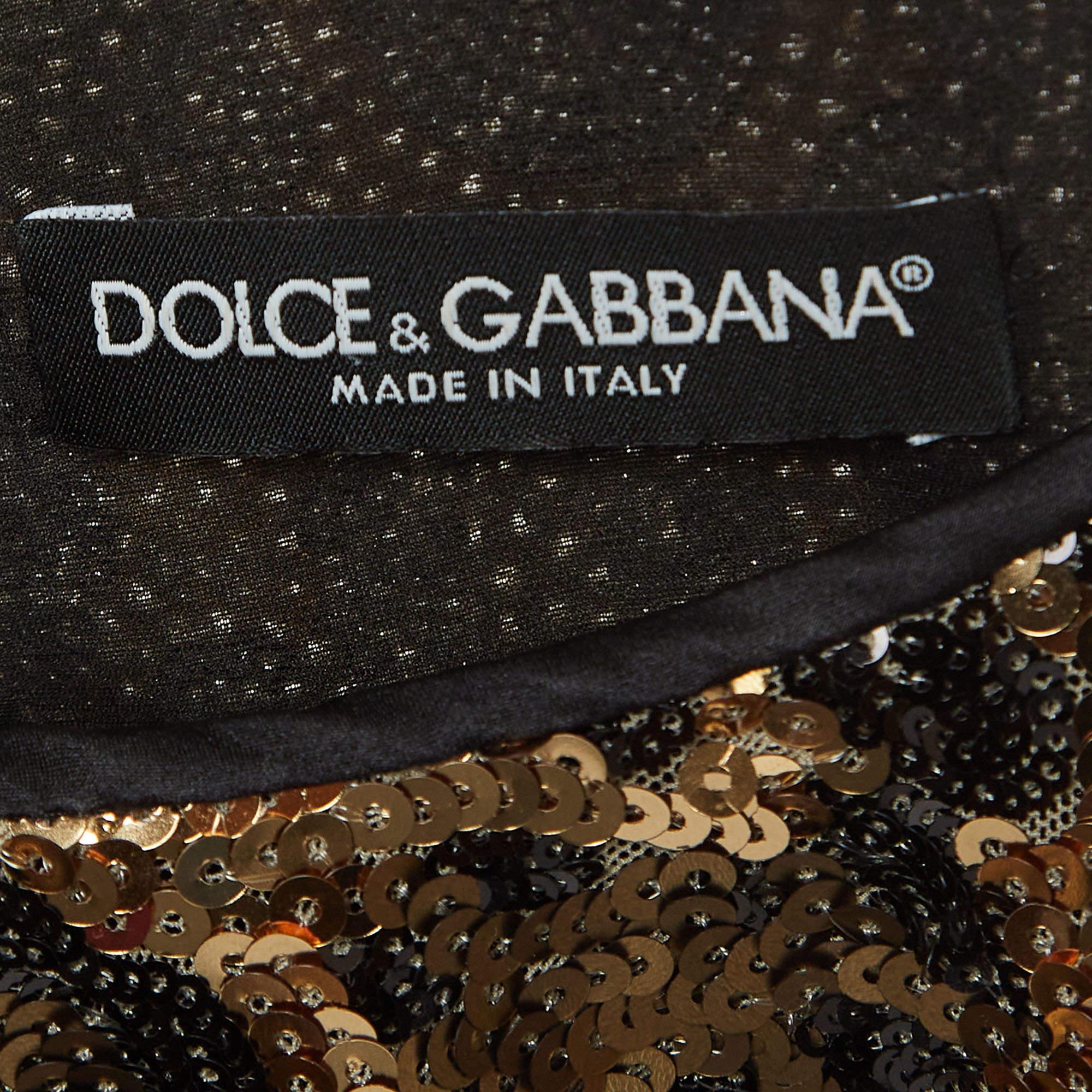Dolce & Gabbana Gold/Black Leopard Sequined Mini Dress S In Excellent Condition In Dubai, Al Qouz 2