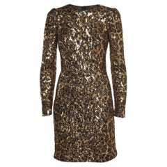Dolce & Gabbana Gold/Black Leopard Sequined Mini Dress S
