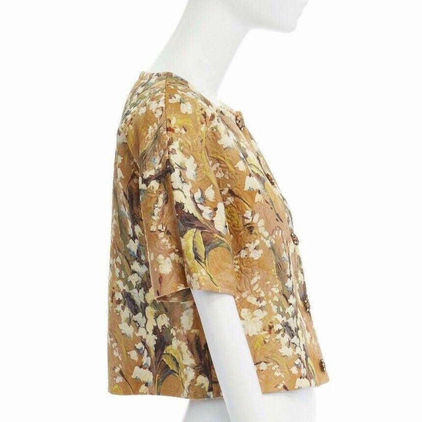 Women's DOLCE GABBANA gold blossom floral brocade cystal button cropped jacket IT40 S