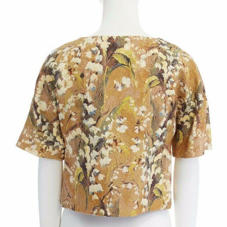 DOLCE GABBANA gold blossom floral brocade cystal button cropped jacket IT40 S 1