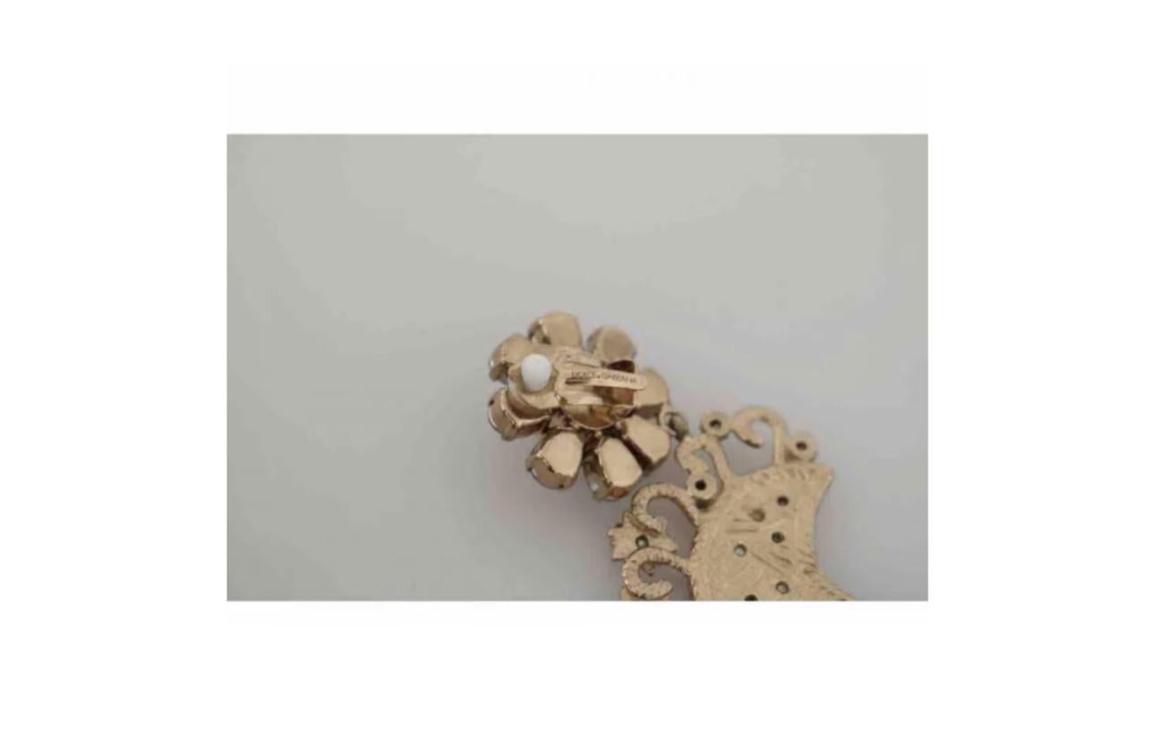 Dolce & Gabbana Gold Blue Crystal Brass Moon Star Clip-on Pendant Drop Earrings 2