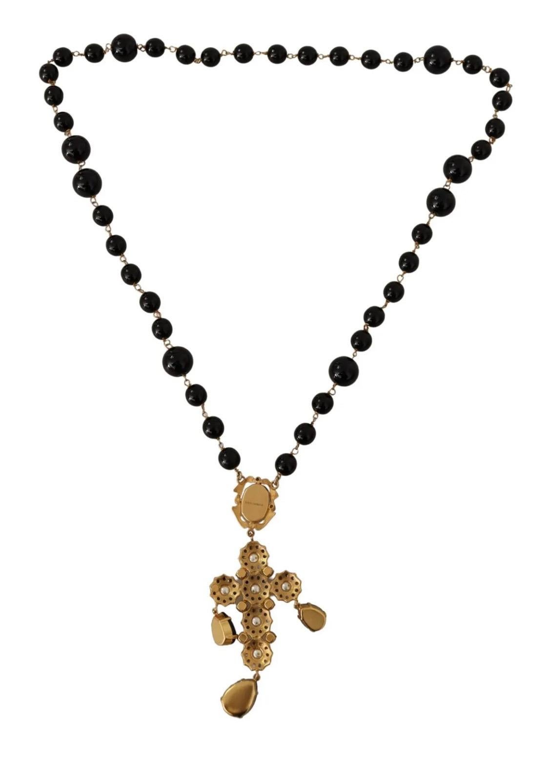 Modern Dolce & Gabbana Gold brass beaded necklace with faux pearl