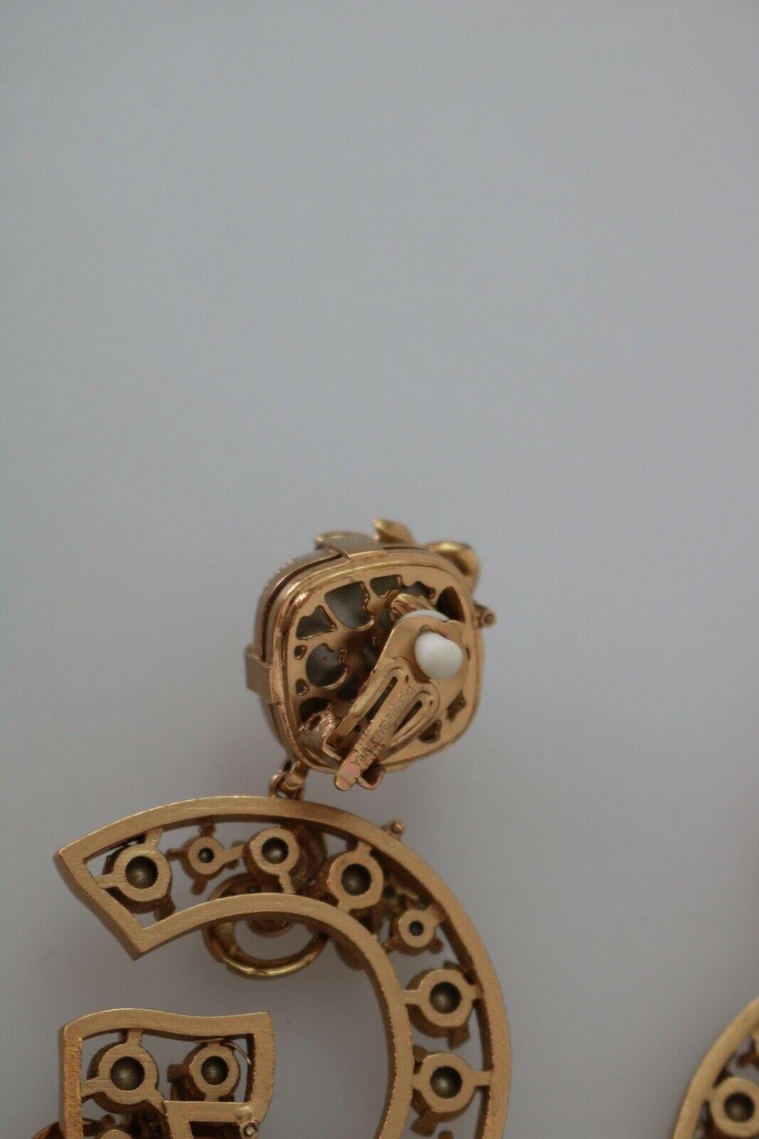 Dolce & Gabbana Gold Brass Clear Crystal DG Clip-on Drop Earrings Logo Metal In New Condition In WELWYN, GB