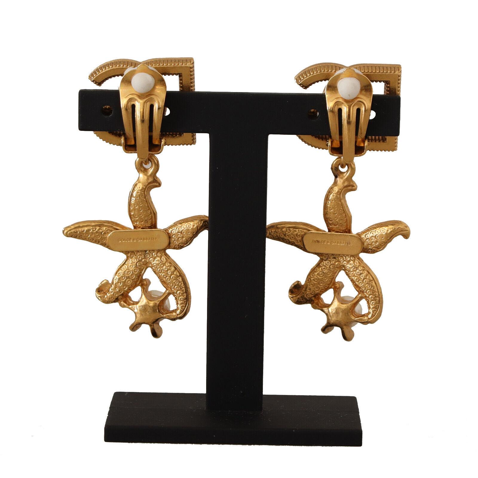 Modern Dolce & Gabbana Gold Brass Crystal Starfish Clip-on Drop Dangle Earrings