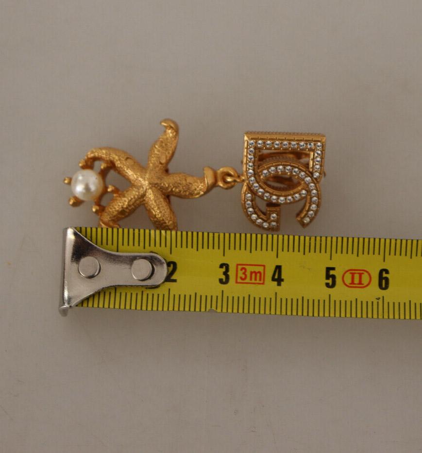 Women's Dolce & Gabbana Gold Brass Crystal Starfish Clip-on Drop Dangle Earrings