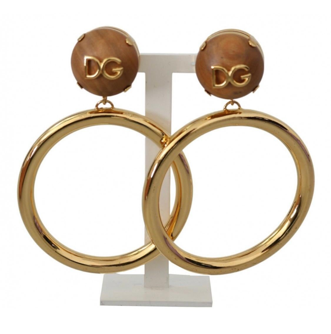 Dolce & Gabbana gold brass
hoop earrings with wooden clip on 3