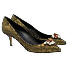 Dolce & Gabbana Gold Brocade Embellished Pumps 41 (IT)