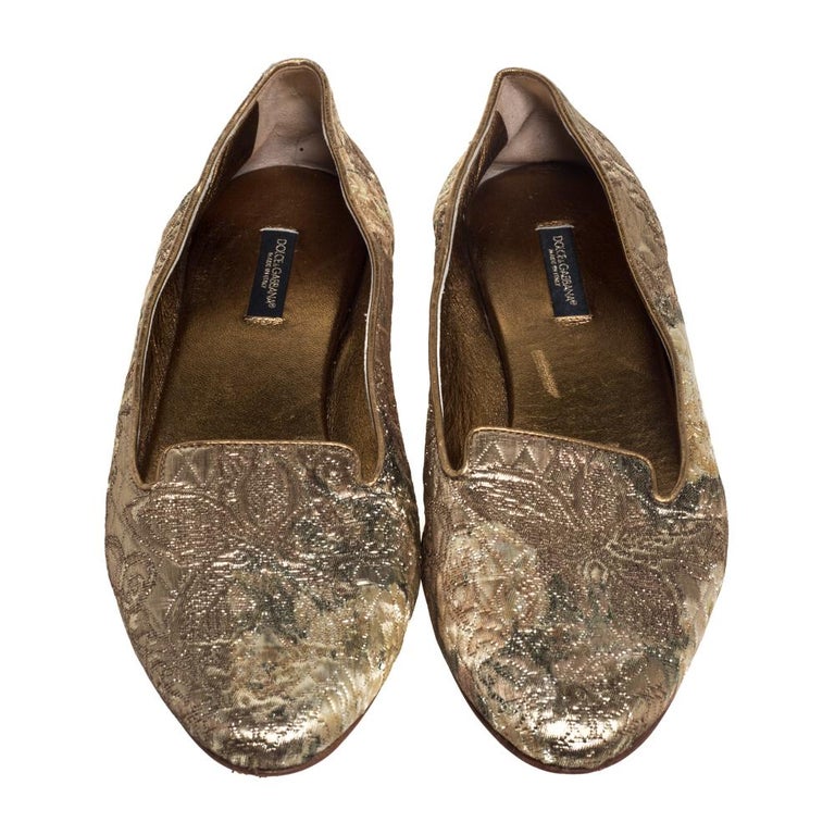 Dolce and Gabbana Gold Brocade Smoking Slippers Size 38 For Sale at 1stDibs