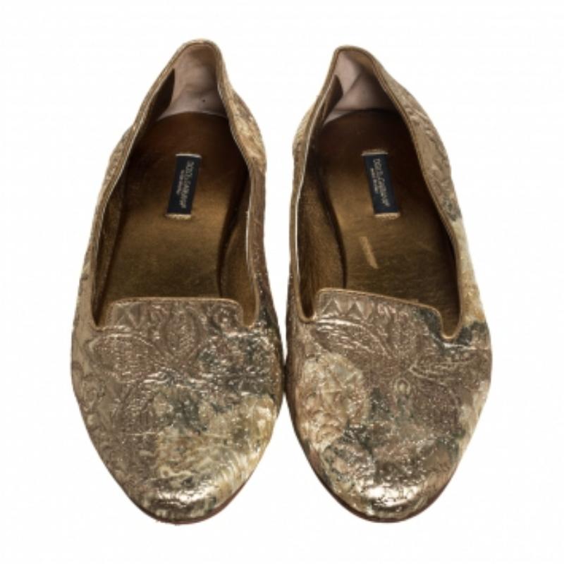 Dolce & Gabbana Gold Brocade Smoking Slippers Size 38 For Sale 1