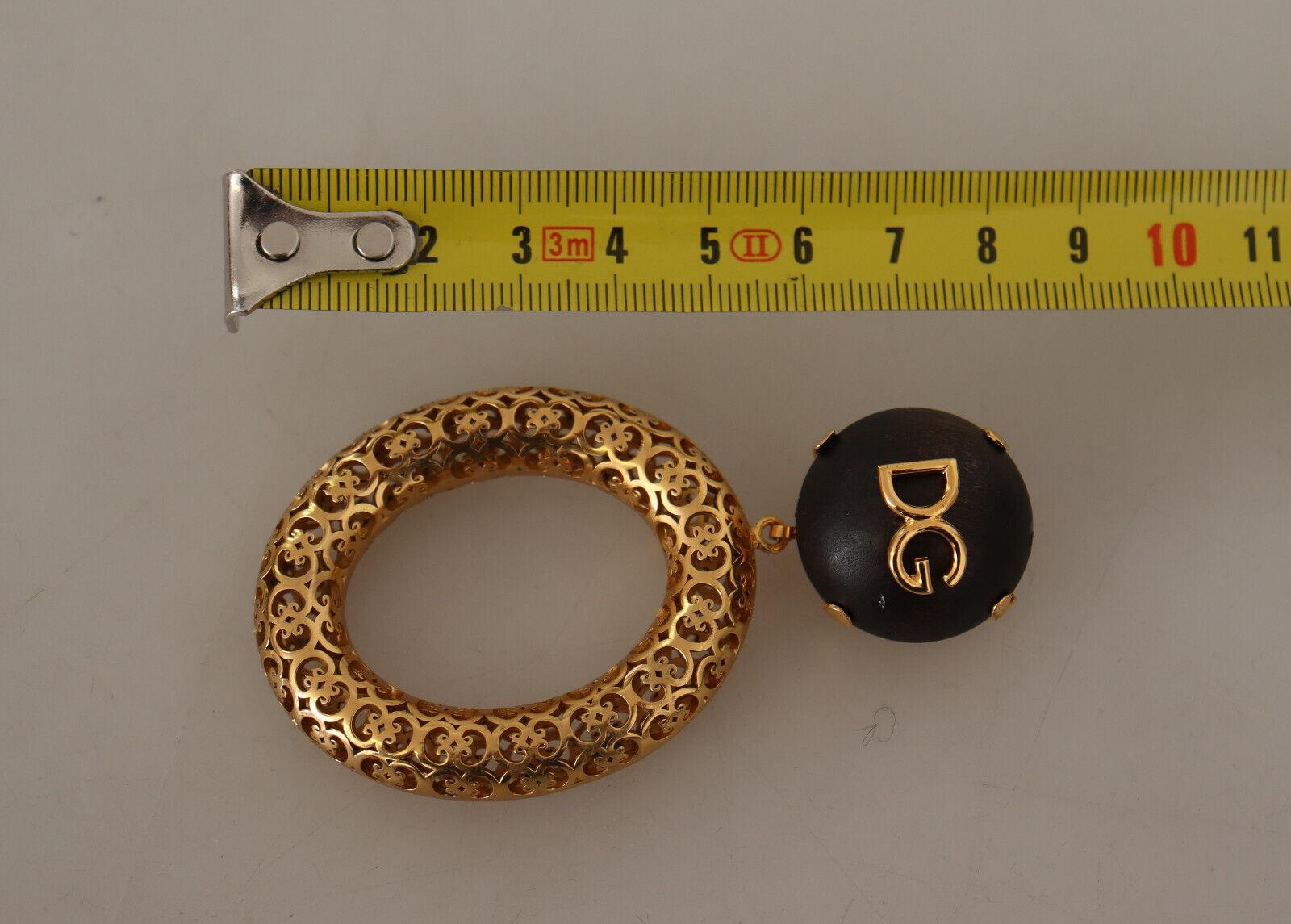 Dolce & Gabbana Gold Brown Brass Sicily Clip-on Dangle Hoop Earrings DG Logo 4