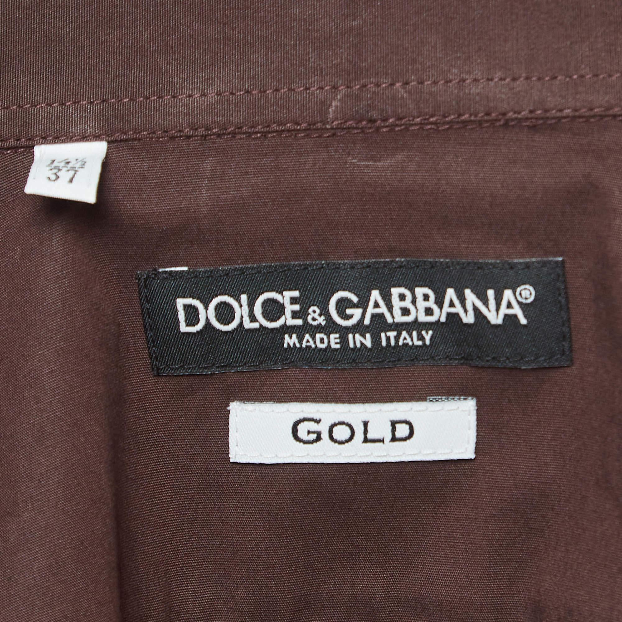 Dolce & Gabbana Gold Brown Cotton Button Front Full Sleeve Shirt S In Excellent Condition For Sale In Dubai, Al Qouz 2
