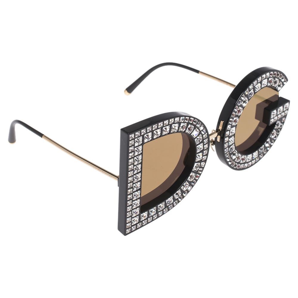Dolce & Gabbana Gold/Brown DG6121B Mirrored Round Sunglasses In Good Condition In Dubai, Al Qouz 2