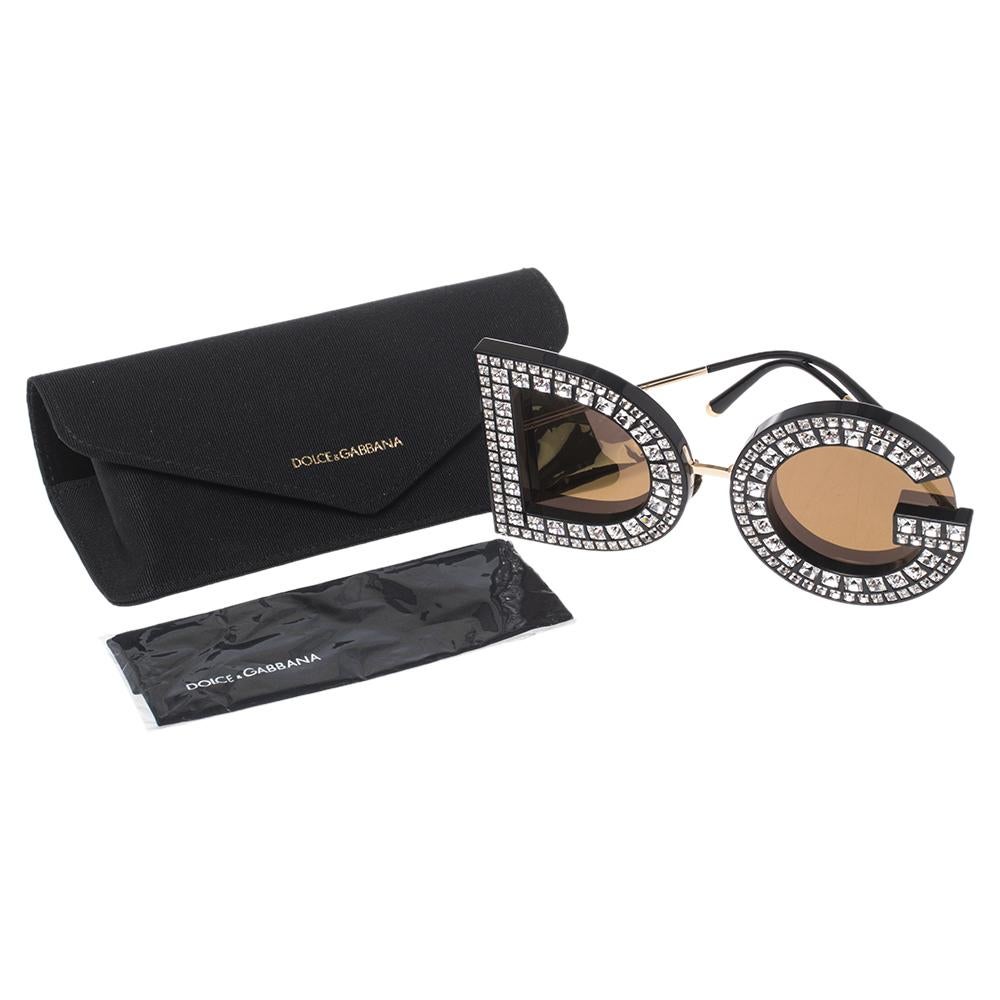Women's Dolce & Gabbana Gold/Brown DG6121B Mirrored Round Sunglasses