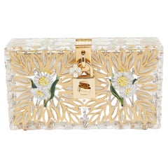 Dolce & Gabbana - Pochette con scatola in plexiglass con stampa margherita oro/chiaro