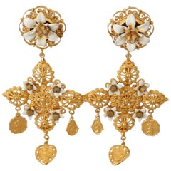 Dolce & Gabbana gold clip-on dangling cross motive metal earrings
