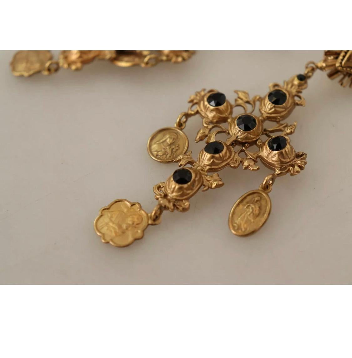 Women's Dolce & Gabbana gold cross motive clip-on dangling earrings 