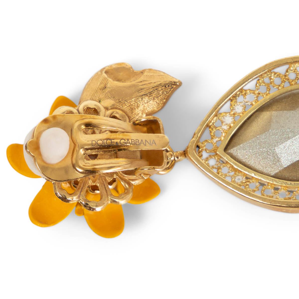 Women's Dolce & Gabbana Gold & Crystal Flower Drop Clip on Earrings