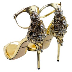 Dolce & Gabbana gold crystals high heels evening shoes ankle strap sandals
