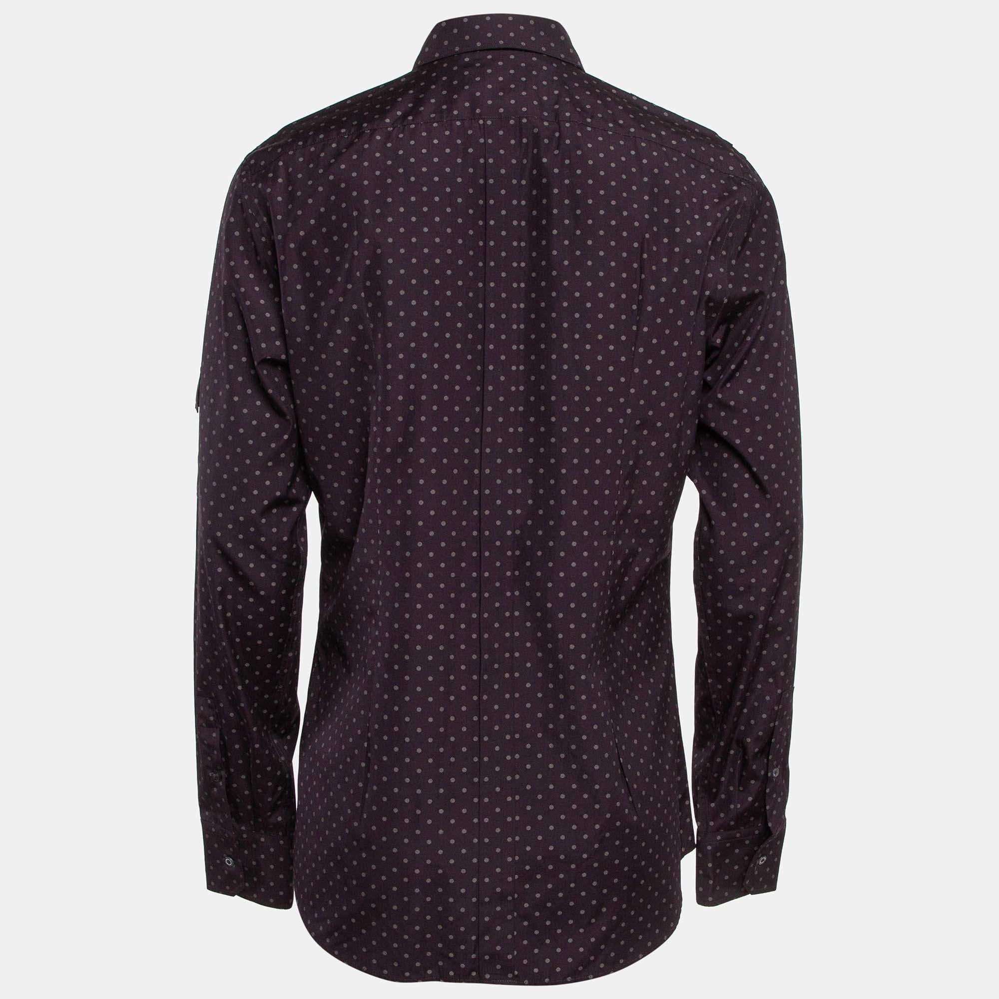 Black Dolce & Gabbana Gold Dark Purple Dotted Cotton Buttoned Up Shirt XXS For Sale