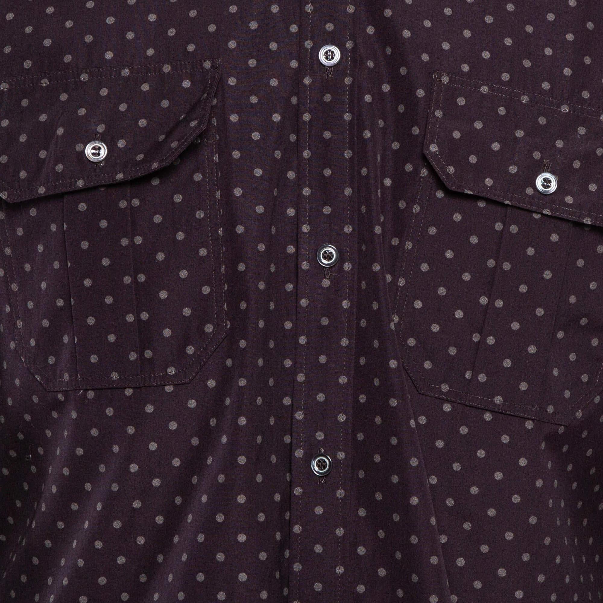 Dolce & Gabbana Gold Dark Purple Dotted Cotton Buttoned Up Shirt XXS In Good Condition For Sale In Dubai, Al Qouz 2