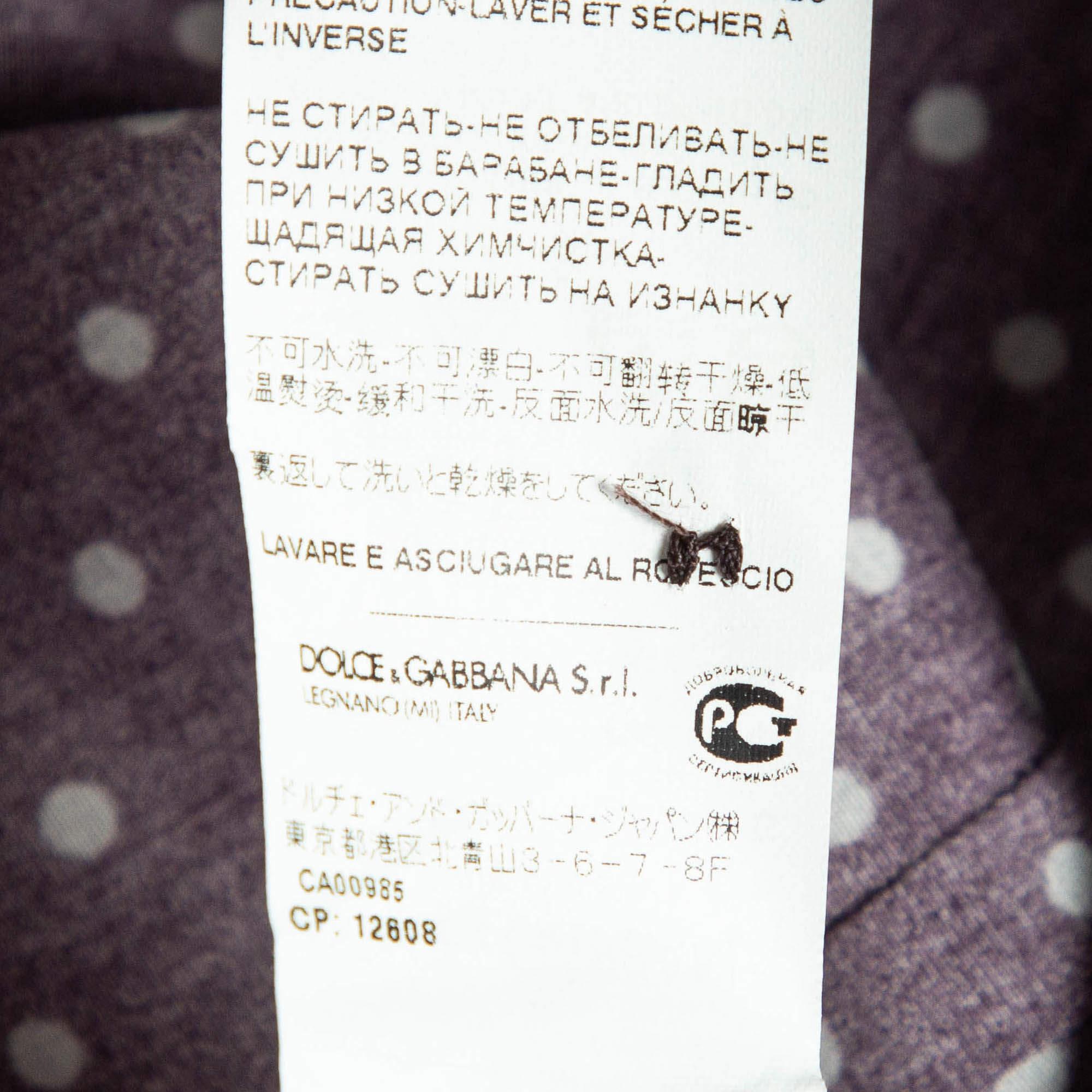 Dolce & Gabbana Gold Dark Purple Dotted Cotton Buttoned Up Shirt XXS For Sale 1