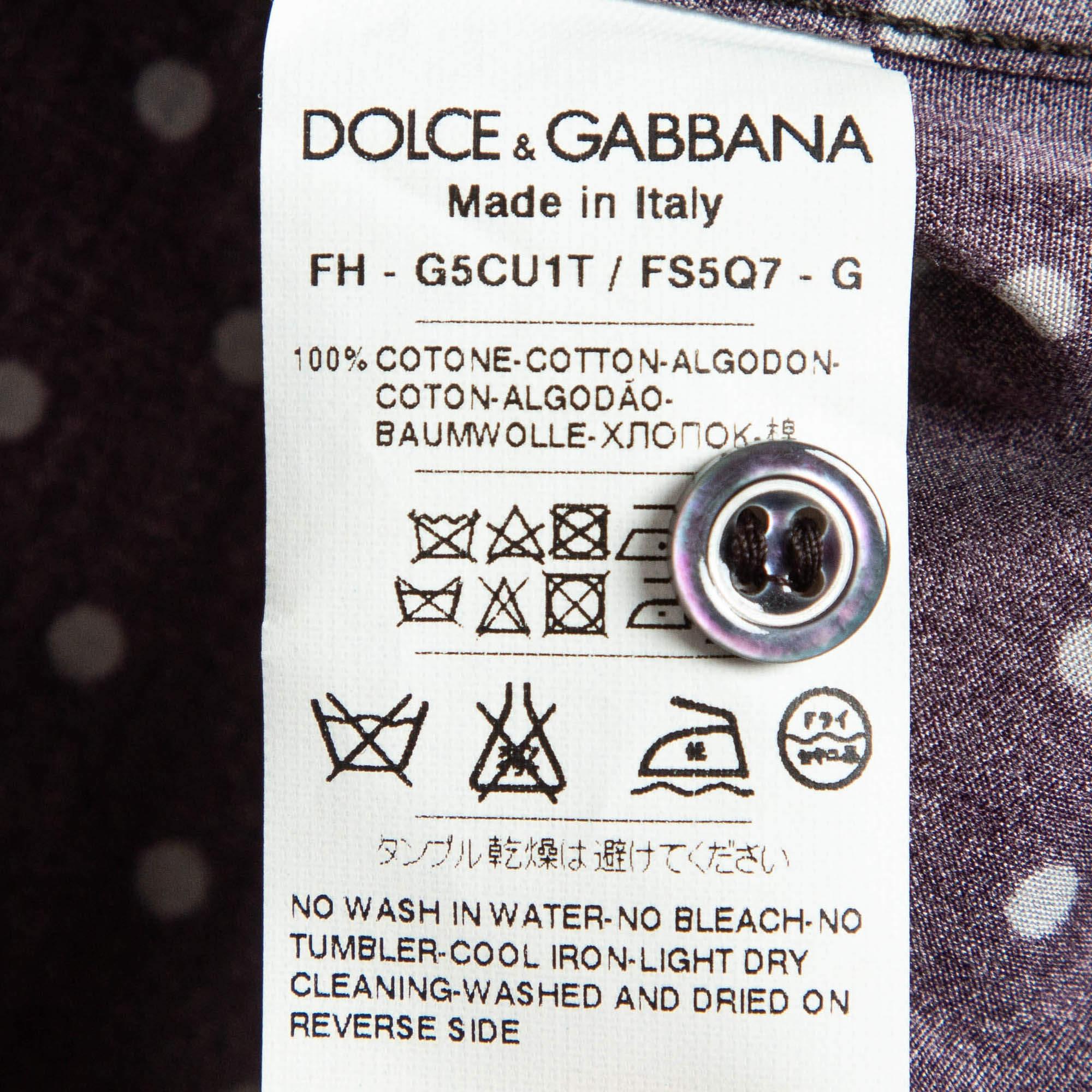 Dolce & Gabbana Gold Dark Purple Dotted Cotton Buttoned Up Shirt XXS For Sale 2