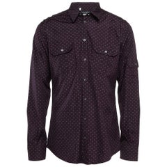 Dolce & Gabbana - Chemise boutonnée en coton à pois violet foncé doré XXS